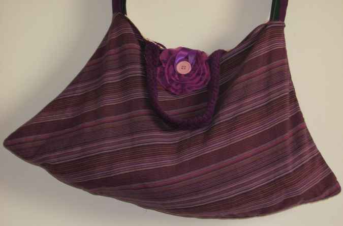 large image of art item: bag – stripes purple with flower and button