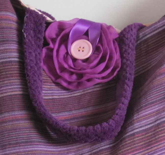 large image of art item: bag – stripes purple with flower and button