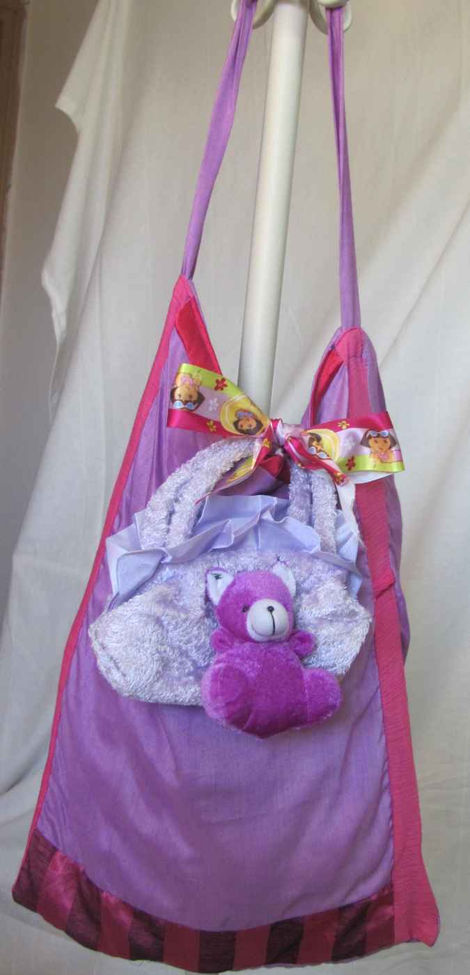 large image of art item: bag – teddy bear purple ribbon