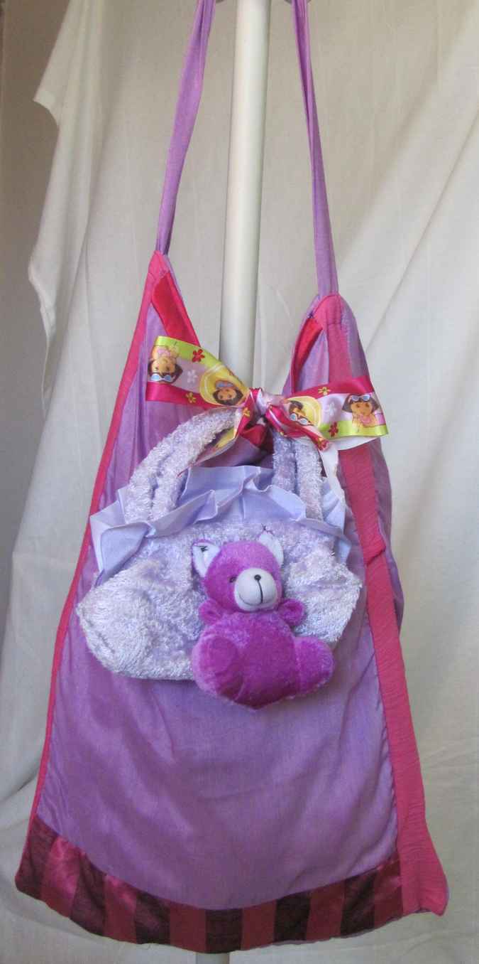 large image of art item: bag – teddy bear purple ribbon