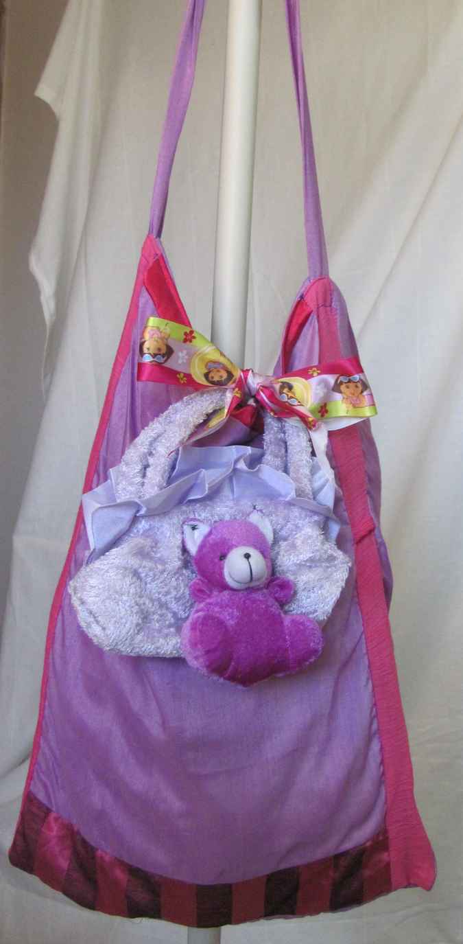 large image of art item: bag – teddy bear purple ribbon