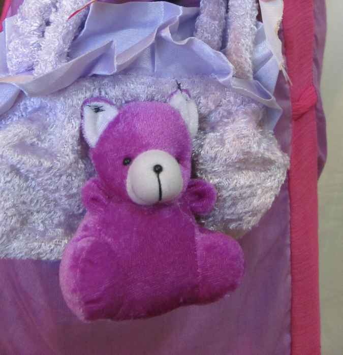 large image of art item: bag – teddy bear purple ribbon