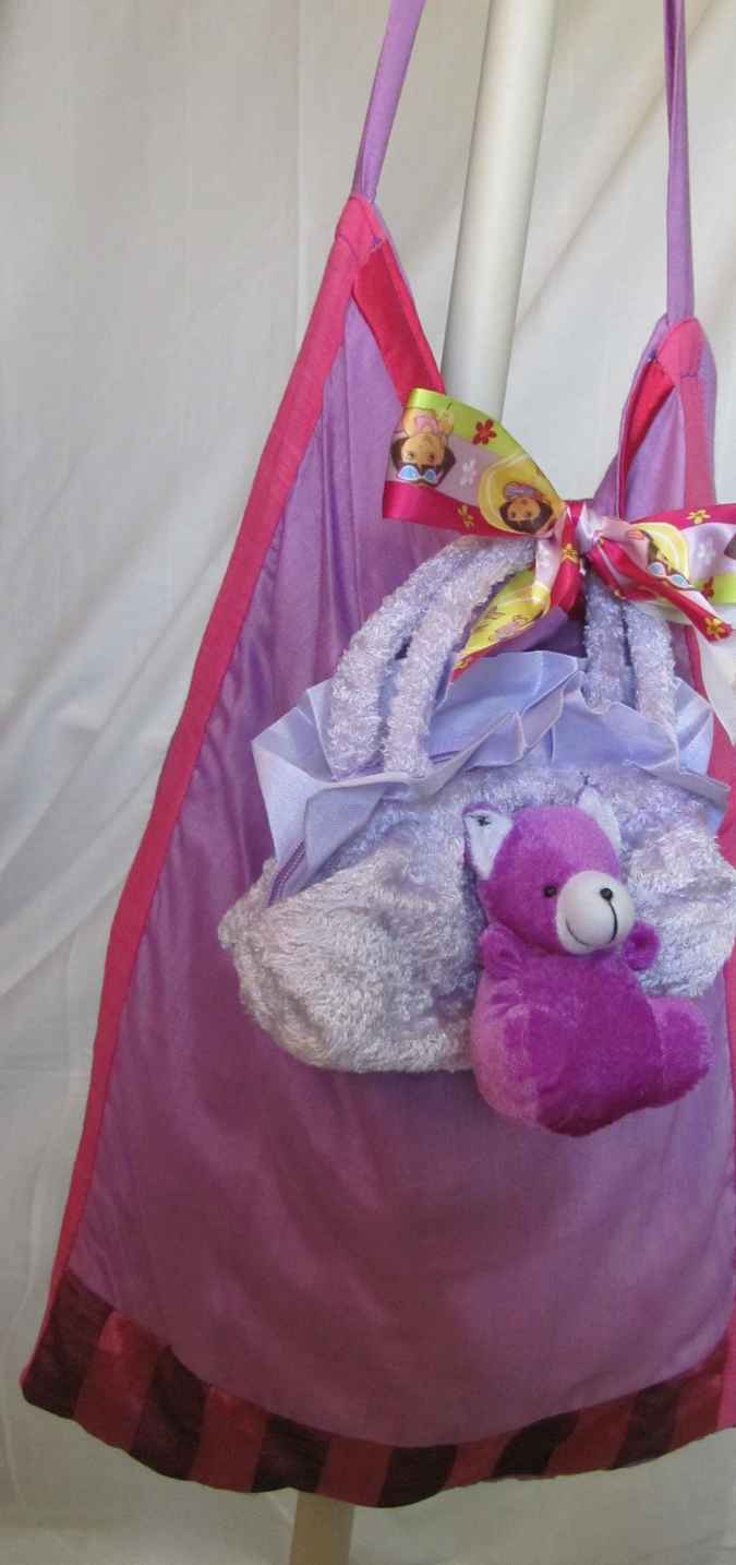 large image of art item: bag – teddy bear purple ribbon