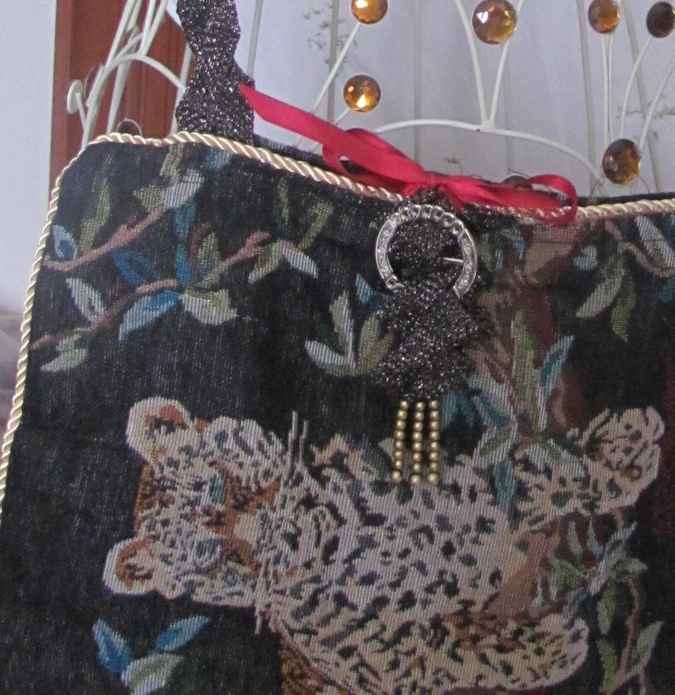 large image of art item: bag – tiger embroidery black inner crimson