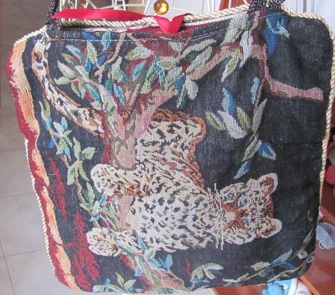 large image of art item: bag – tiger embroidery black inner crimson