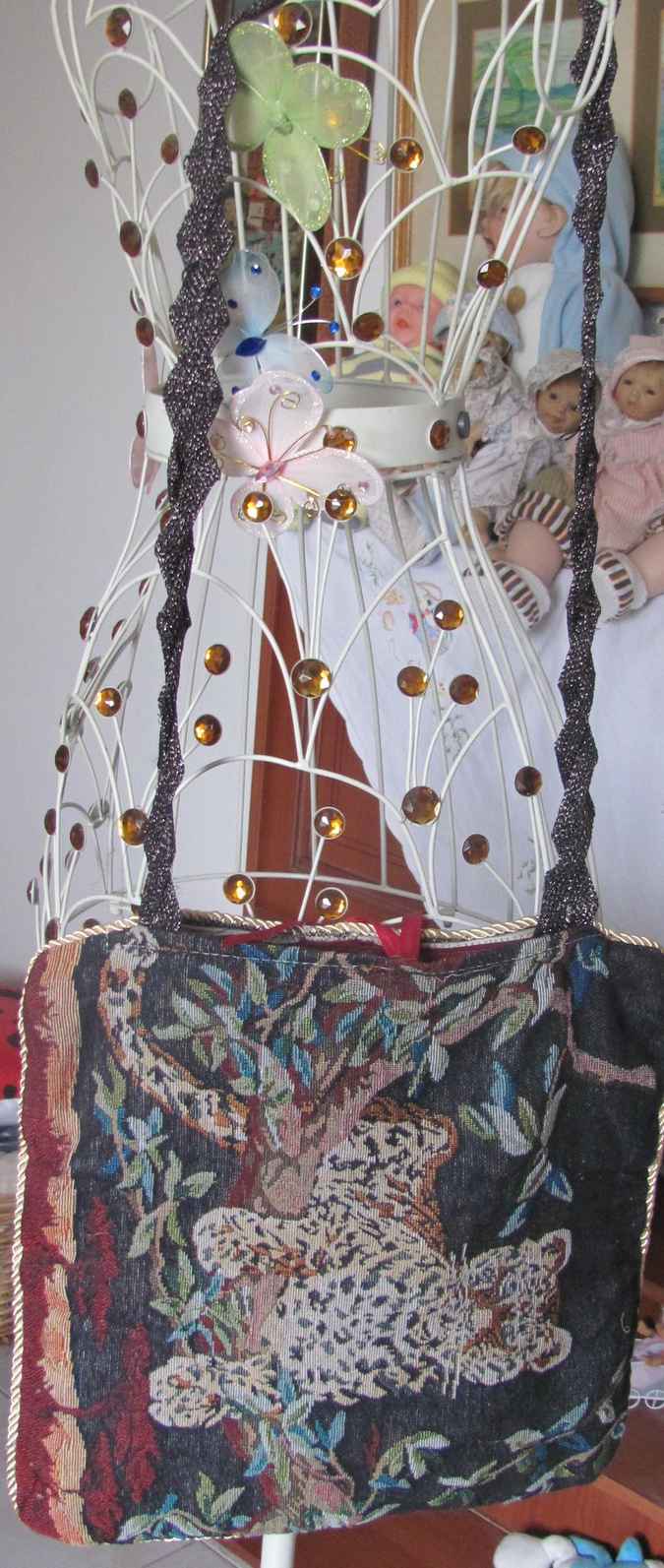 large image of art item: bag – tiger embroidery black inner crimson
