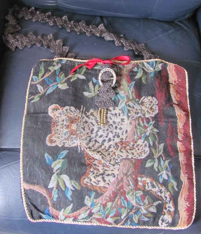 large image of art item: bag – tiger embroidery black inner crimson