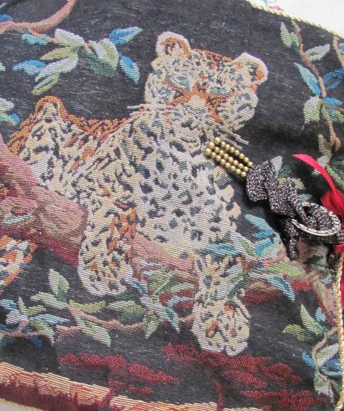 large image of art item: bag – tiger embroidery black inner crimson