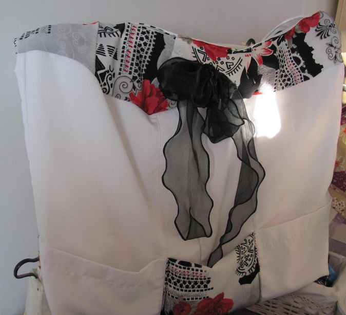large image of art item: bag – white flower red ribbon black