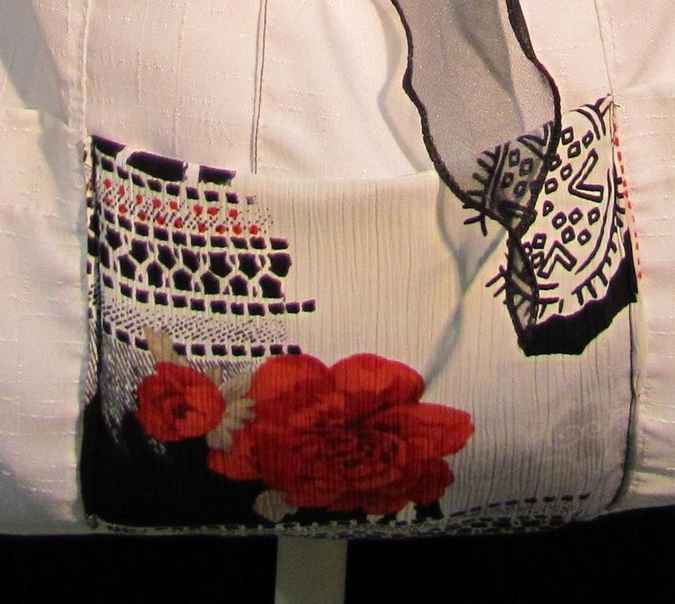 large image of art item: bag – white flower red ribbon black