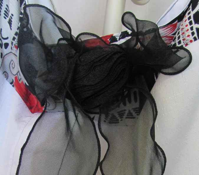 large image of art item: bag – white flower red ribbon black