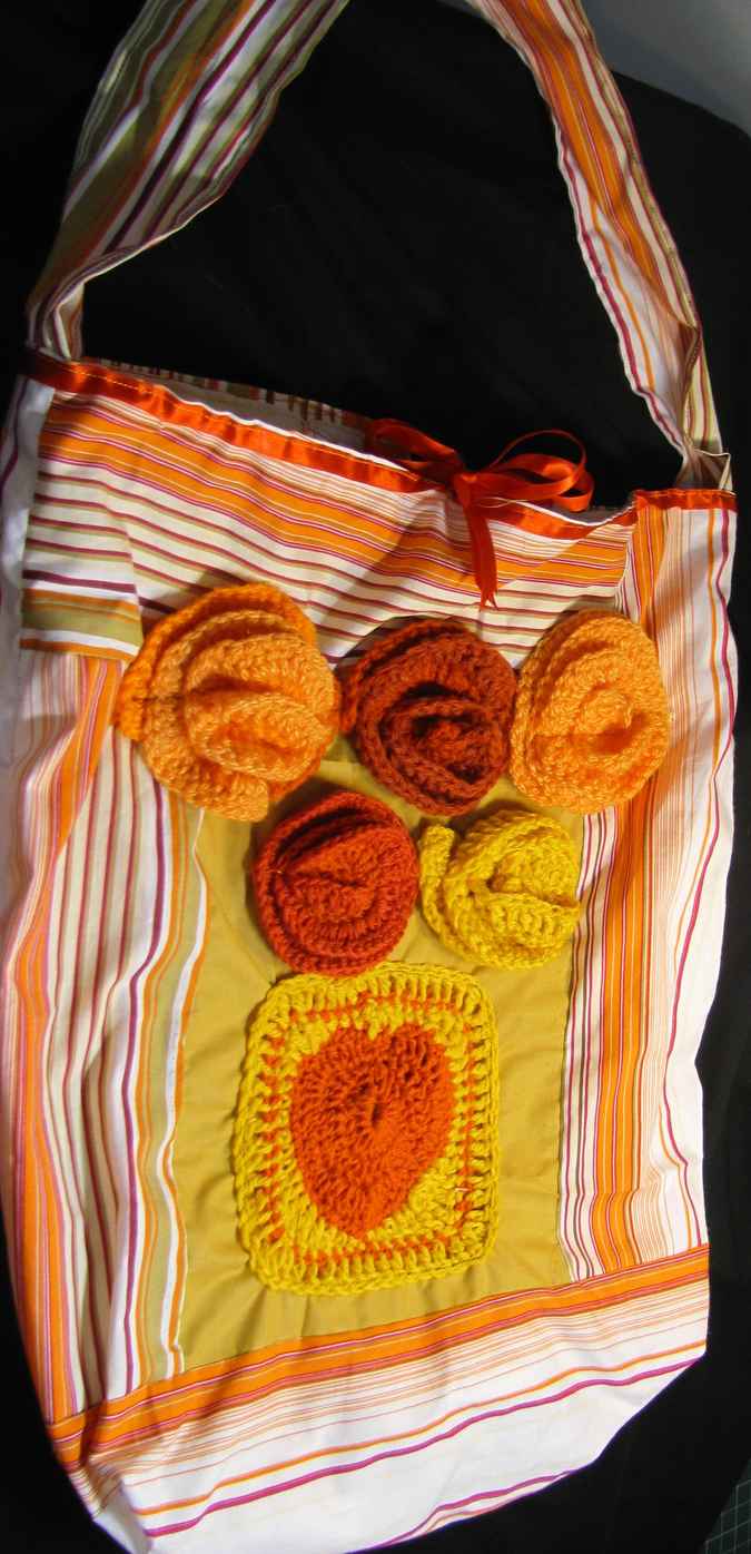 large image of art item: bag – yellow orange flowers crochet