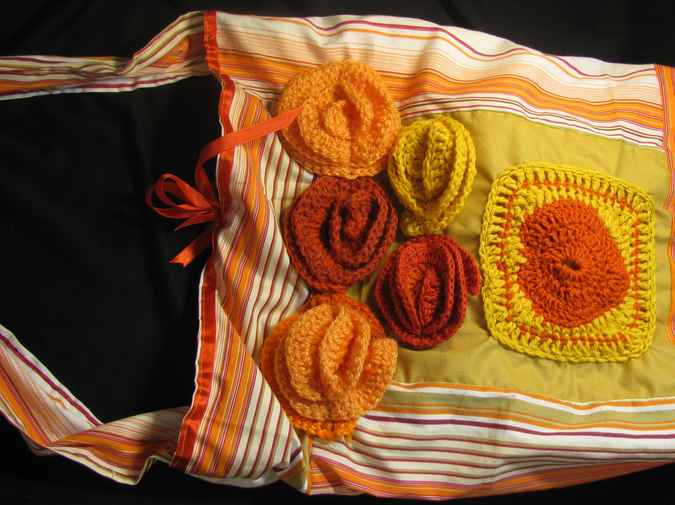 large image of art item: bag – yellow orange flowers crochet