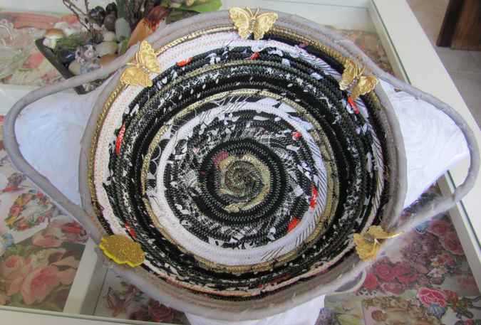large image of art item: basket – butterflies black gray white
