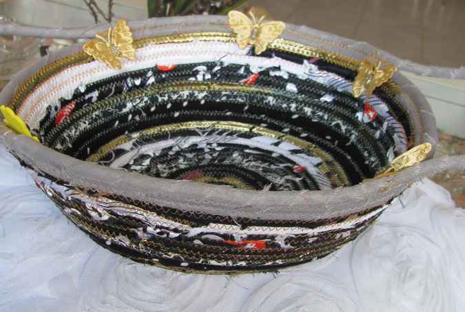 large image of art item: basket – butterflies black gray white