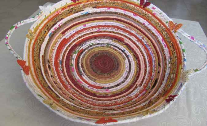 large image of art item: basket – butterflies orange red white