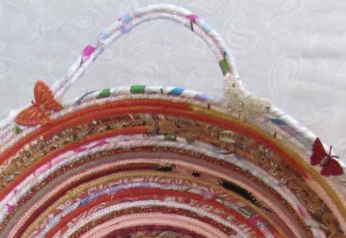 large image of art item: basket – butterflies orange red white