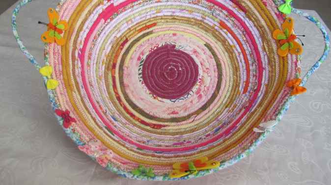 large image of art item: basket – butterflies pink orange