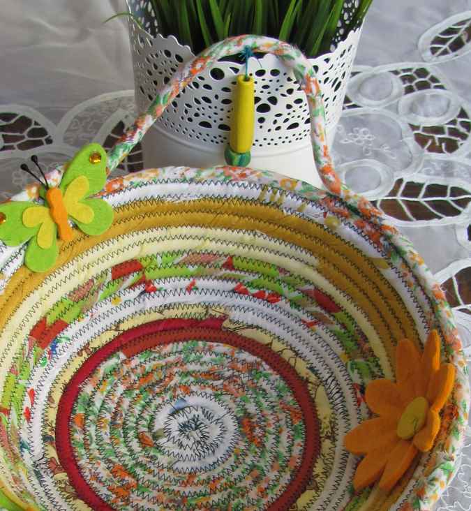 large image of art item: basket – butterflies yellow white red
