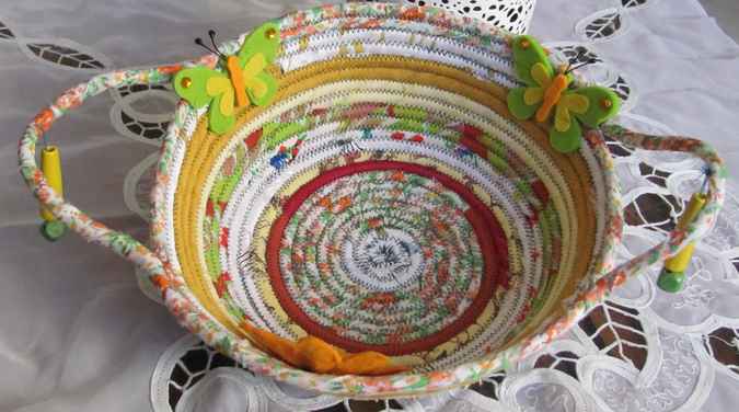 large image of art item: basket – butterflies yellow white red