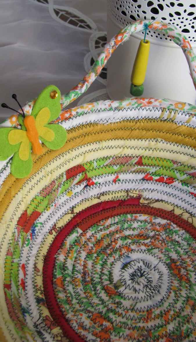 large image of art item: basket – butterflies yellow white red