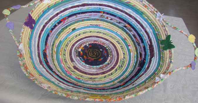 large image of art item: basket – butterfllies yellow cyan