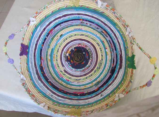 large image of art item: basket – butterfllies yellow cyan