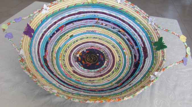 large image of art item: basket – butterfllies yellow cyan