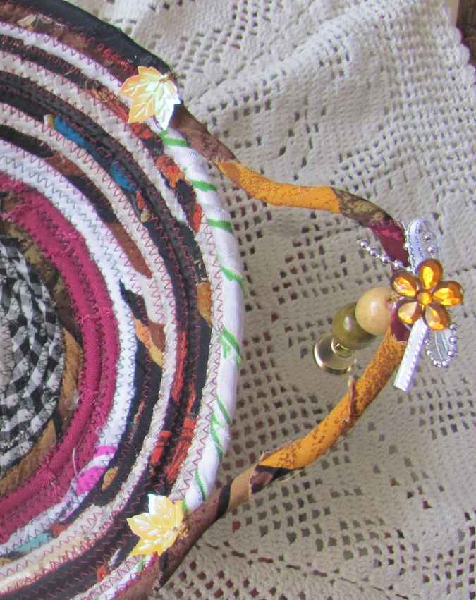 large image of art item: basket – checkered purple browns with maple leaves
