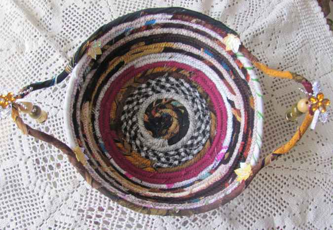 large image of art item: basket – checkered purple browns with maple leaves