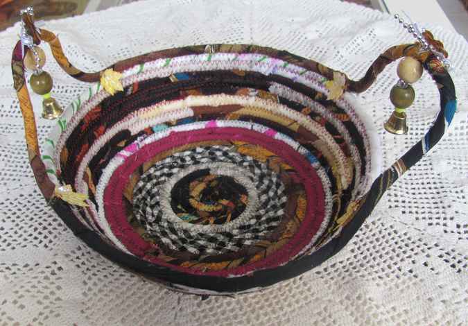 large image of art item: basket – checkered purple browns with maple leaves