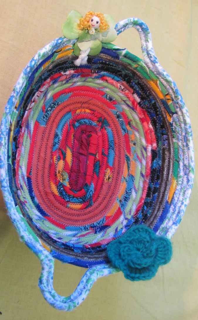 large image of art item: basket – crochet flower with fairy