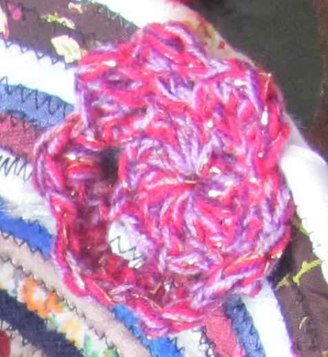 large image of art item: basket – crochet flowers cyan crimson