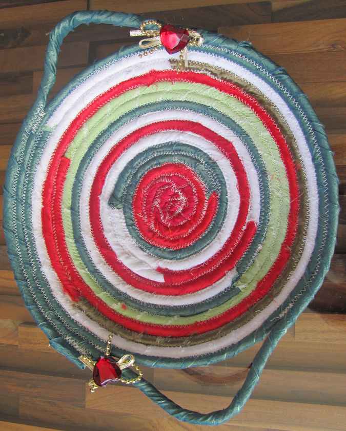 large image of art item: basket – cyan pink white green red diamond hearts
