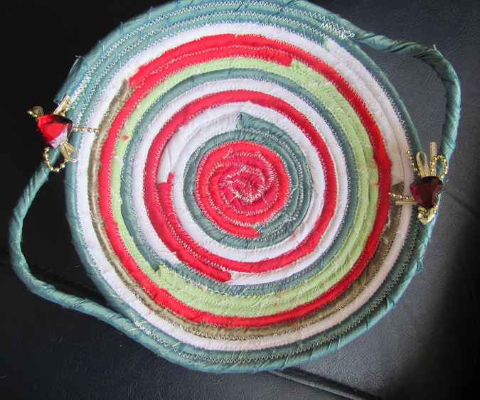 large image of art item: basket – cyan pink white green red diamond hearts