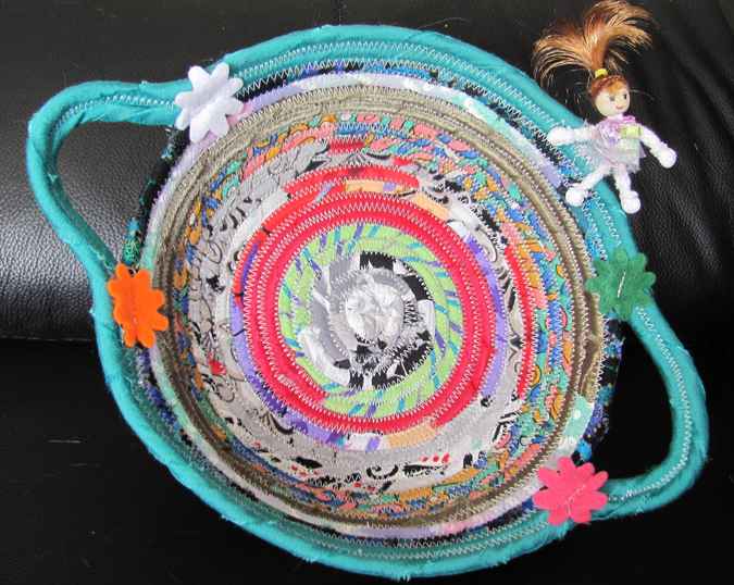 large image of art item: basket – doll flowers cyan pink