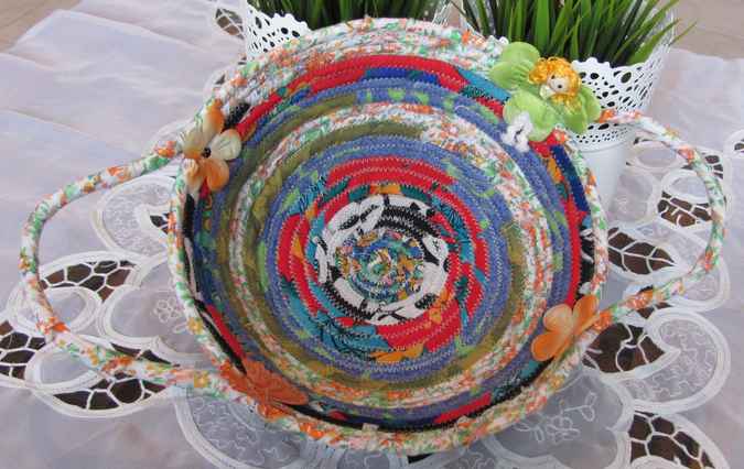 large image of art item: basket – fairy flowers cyan yellow red