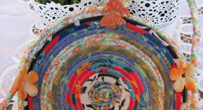 large image of art item: basket – fairy flowers cyan yellow red