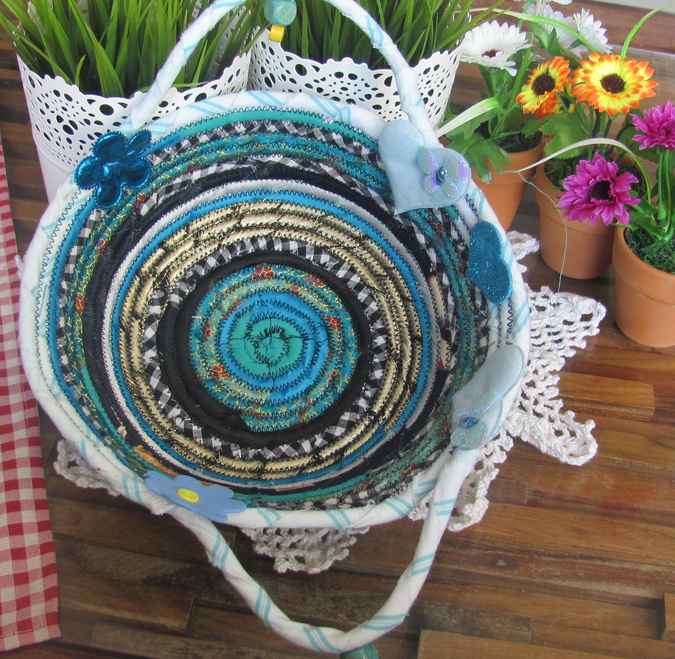 large image of art item: basket – flowers hearts cyan blue