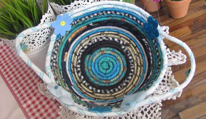 large image of art item: basket – flowers hearts cyan blue