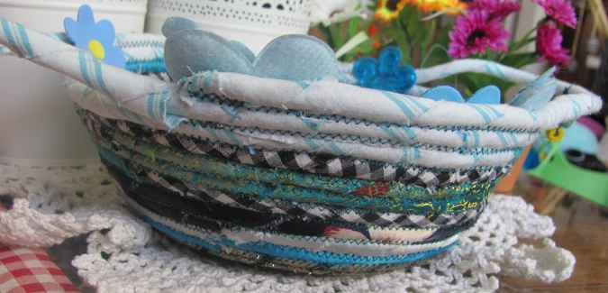 large image of art item: basket – flowers hearts cyan blue