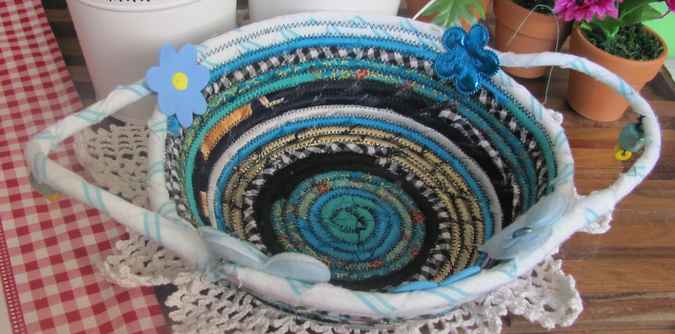 large image of art item: basket – flowers hearts cyan blue