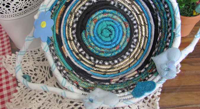 large image of art item: basket – flowers hearts cyan blue