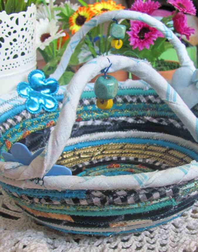 large image of art item: basket – flowers hearts cyan blue