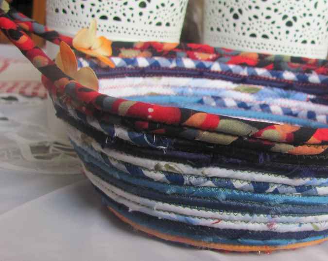 large image of art item: basket – flowers peach orange blue cyan