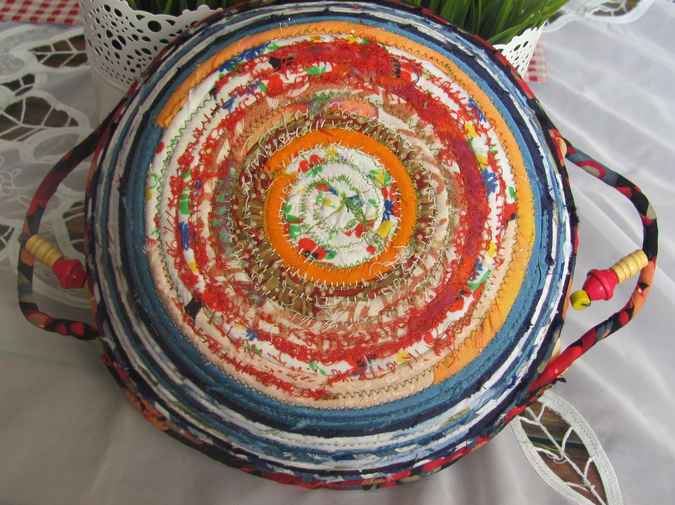 large image of art item: basket – flowers peach orange blue cyan