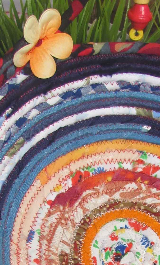 large image of art item: basket – flowers peach orange blue cyan
