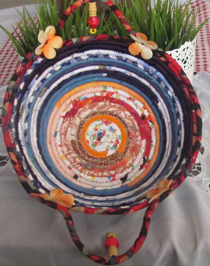 large image of art item: basket – flowers peach orange blue cyan