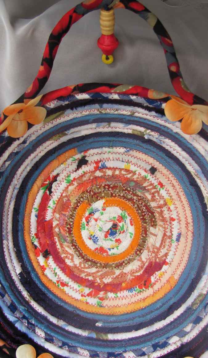 large image of art item: basket – flowers peach orange blue cyan