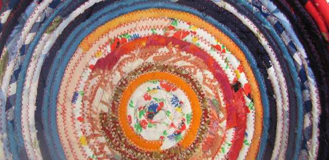 large image of art item: basket – flowers peach orange blue cyan
